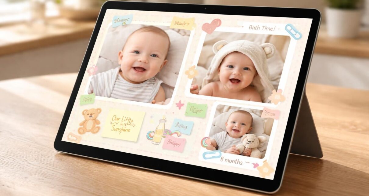 créez un album unique pour la première année de votre bébé avec notre scrapbook numérique, optimisé pour tablette tactile microsoft surface. capturez et partagez chaque moment précieux facilement.