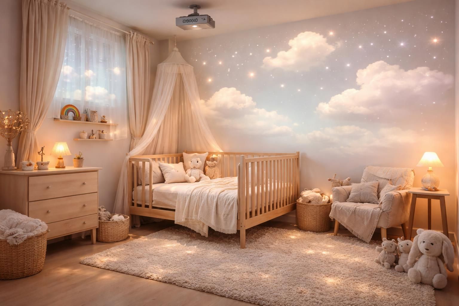 créez une ambiance apaisante dans la chambre de bébé grâce au vidéoprojecteur epson, idéal pour projeter des images douces et relaxantes sur les murs.