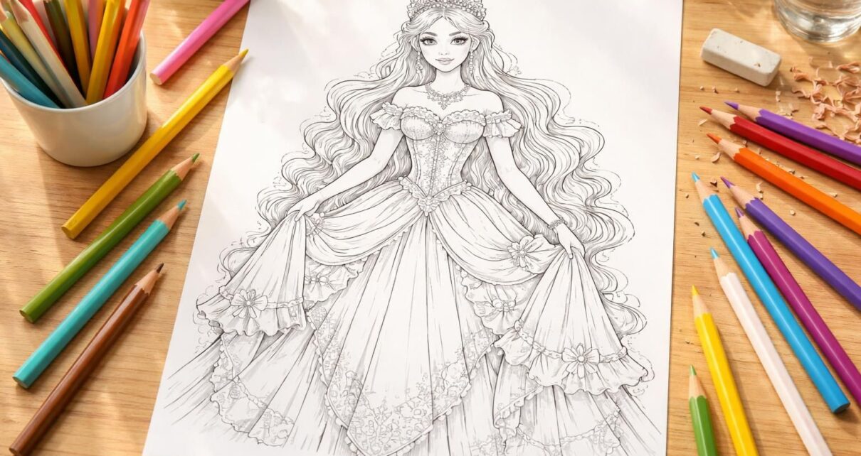 téléchargez et imprimez un coloriage de princesse pour divertir vos enfants tout en stimulant leur créativité et leur imagination.