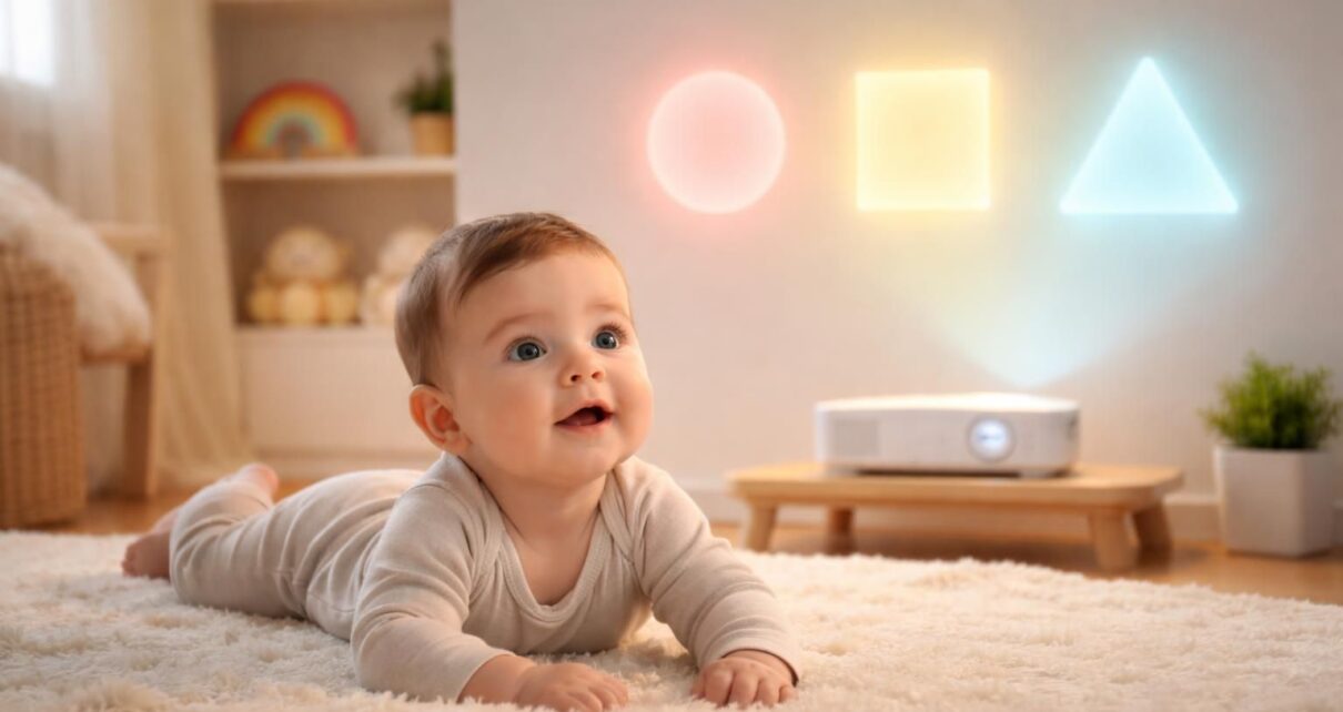 découvrez comment éveiller votre bébé grâce à des formes simples projetées avec le vidéoprojecteur acer, favorisant l'apprentissage et la stimulation visuelle dès les premiers mois.