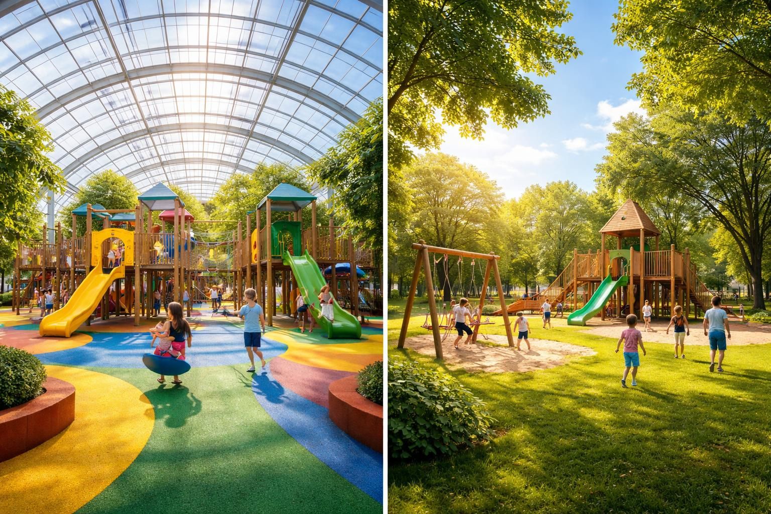 découvrez les avantages des aires de jeux couvertes et extérieures pour choisir celle qui convient le mieux à vos besoins et à ceux des enfants.