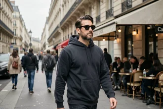Célébrité masculine marchant dans une rue parisienne, illustrant le débat entre information publique et vie privée des stars