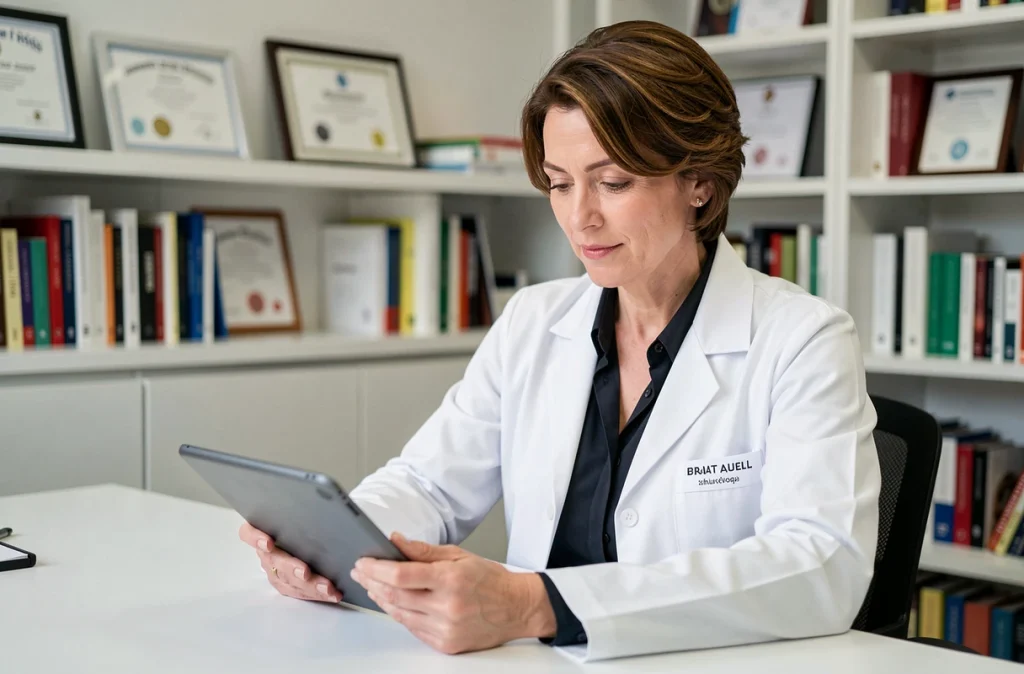 Dr Isabelle Manesse, pédiatre à Brest, en consultation dans son cabinet médical