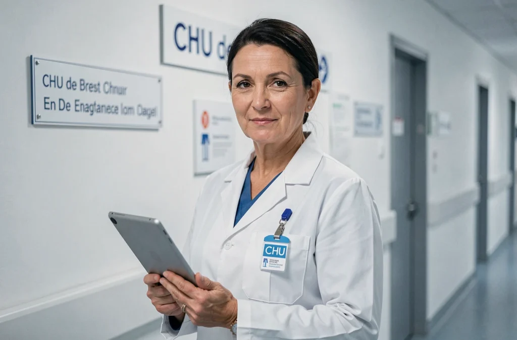 Dr Nathalie Brasseur, pédiatre au CHU de Brest, dans les couloirs de l'hôpital universitaire